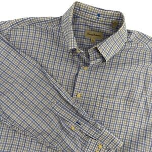 Tommy Bahama Mens Plaid Button Down Shirt Blue Yellow Cotton 16.5 32-33 Large